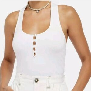 Free People Ivory Button-Detail Tank Top - Size Medium